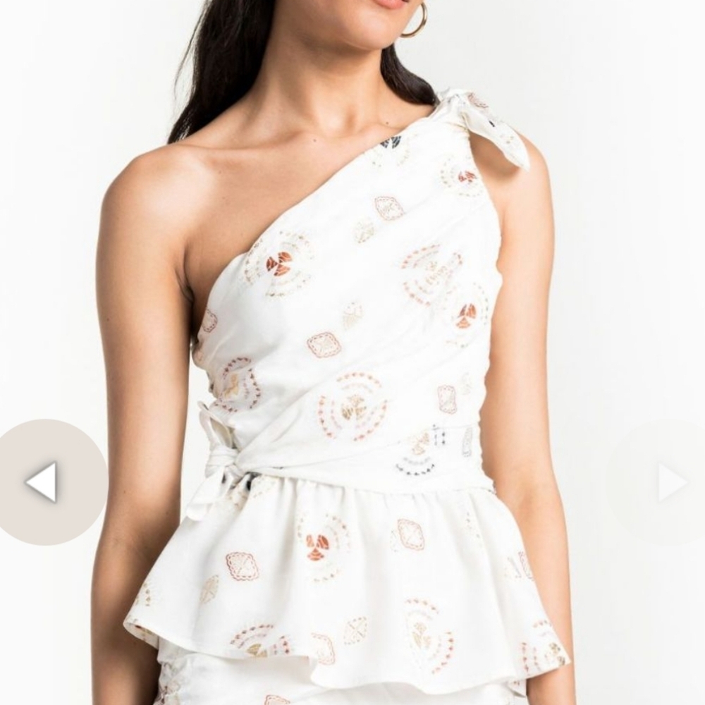 A.L.C. Soraya One Shoulder Peplum Blouse White Gold Metallic NWOT Size 0